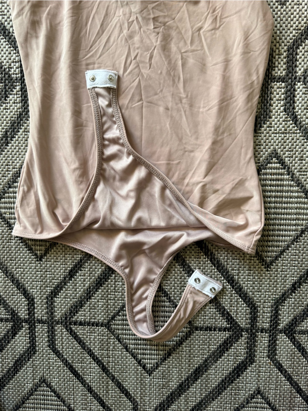 Women's Nude Scoop Neck Snap Spandex Bodysuit - Picture 3 of 6